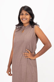 Brown Handcrafted Solid Style Oxford Cotton Kurta 10074340