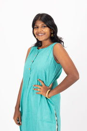 Green Handcrafted Solid Style Oxford Cotton Kurta 10074342