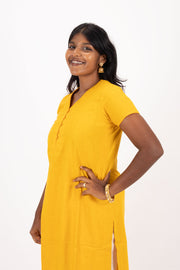 Yellow Handcrafted Solid Style Oxford Cotton Kurta 10074343