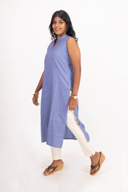 Blue Handcrafted Solid Style Cotton Kurta 10074345