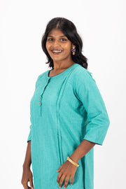 Green Handcrafted Solid Style Oxford Cotton Kurta 10074350