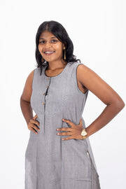 Grey Handcrafted Stripes Kurtas 10074354