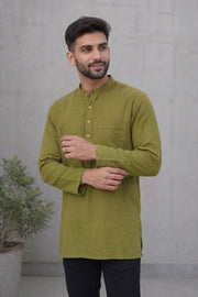 Green Full Sleeve Slub Cotton Solid Style Men's Kurta 10074249