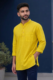 Yellow Full Sleeve Slub Cotton Solid Style Men's Kurta 10074250