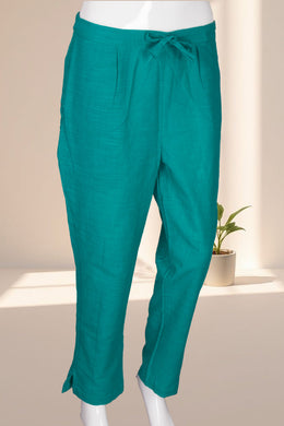 Blue Solid Style Slub Cotton Pant 10075938