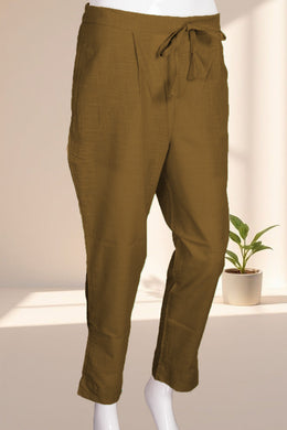 Brown Solid Style Slub Cotton Pant 10075939