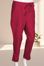 Red Solid Style Slub Cotton Pant 10075941