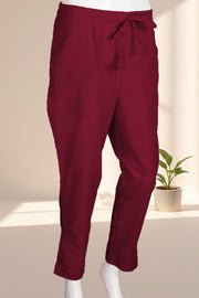 Maroon Solid Style Slub Cotton Pant 10075943