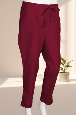Maroon Solid Style Slub Cotton Pant 10075943
