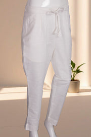 White Solid Style Slub Cotton Pant 10075944