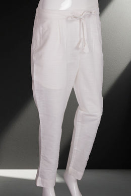 White Solid Style  Cotton Pant 10062715 