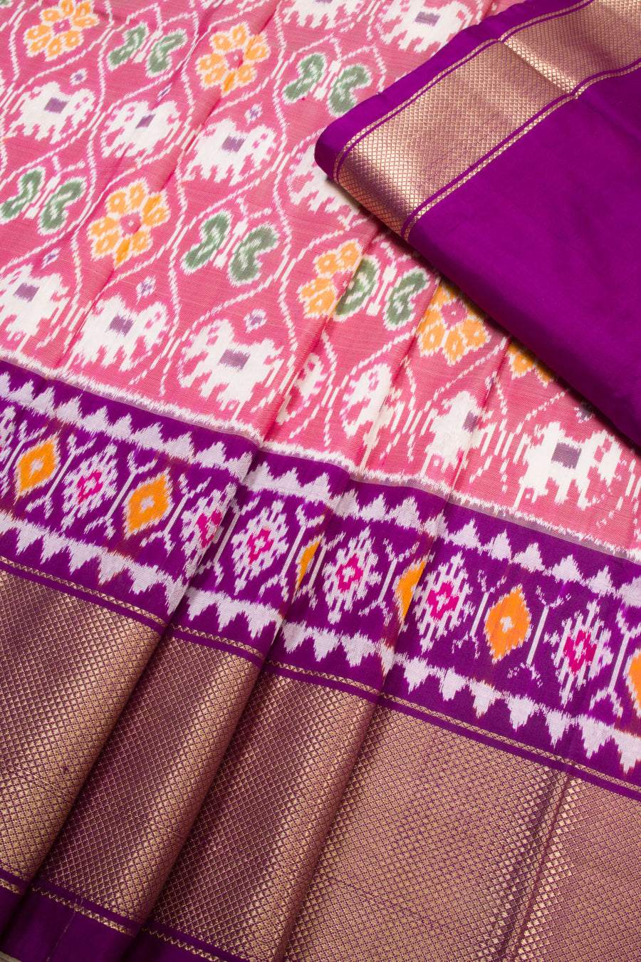 Universal Size Pink Ikat Pattu Pavadai Material 10069826