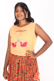 Denim Blue Hand Block Printed Cotton Skirt 