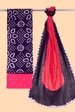 Blue Bandhani Salwar Suit Material With Chiffon Dupatta 10064190