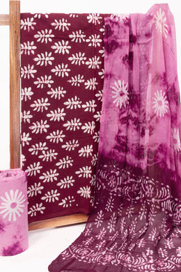 Burgundy Hand Block Printed Cotton 3-Piece Salwar Suit Material 10065067