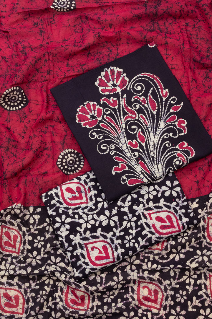 Black Batik Printed Cotton 3-Piece Salwar Suit Material - Avishya