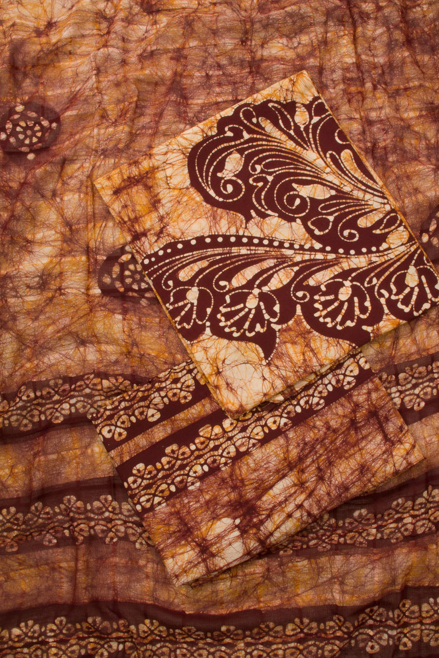 Brown Batik Cotton 3-Piece Salwar Suit Material -Avishya