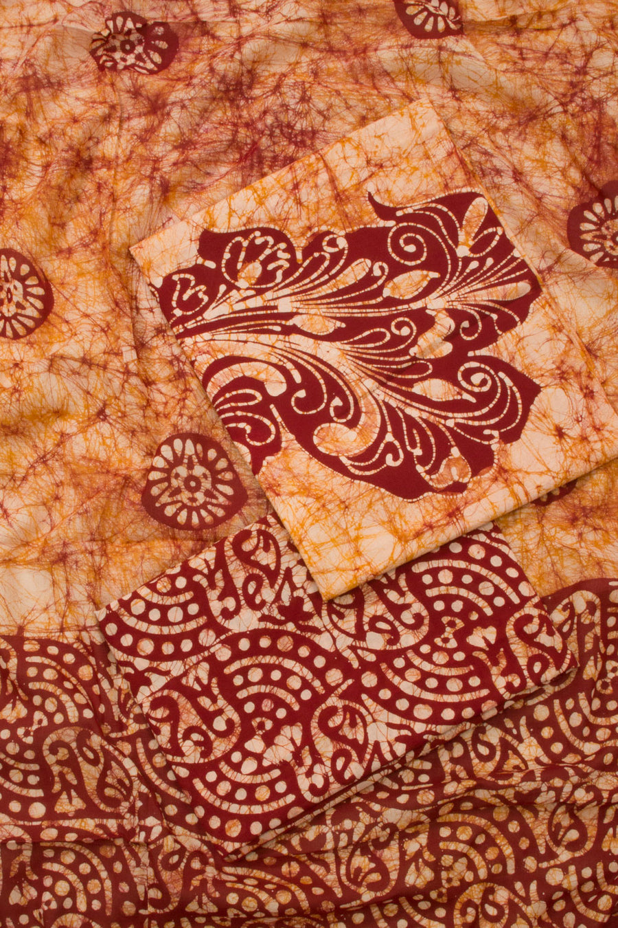 Brown Batik Printed Cotton 3-Piece Salwar Suit Material - Avishya