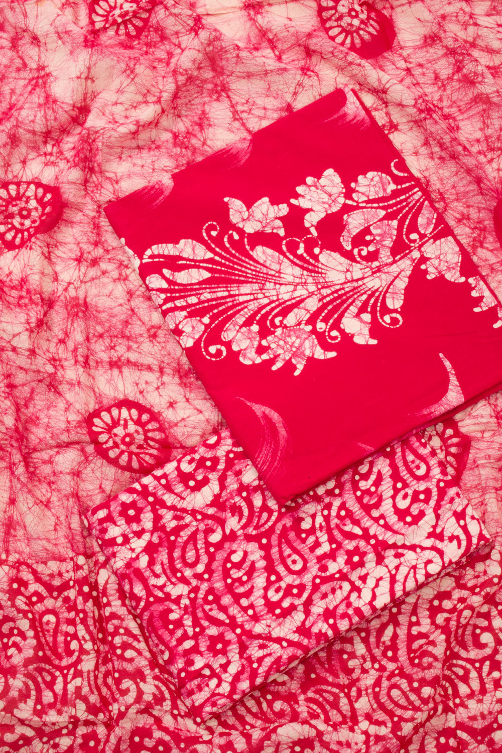 Red Batik Printed Cotton 3-Piece Salwar Suit Material - Avishya 