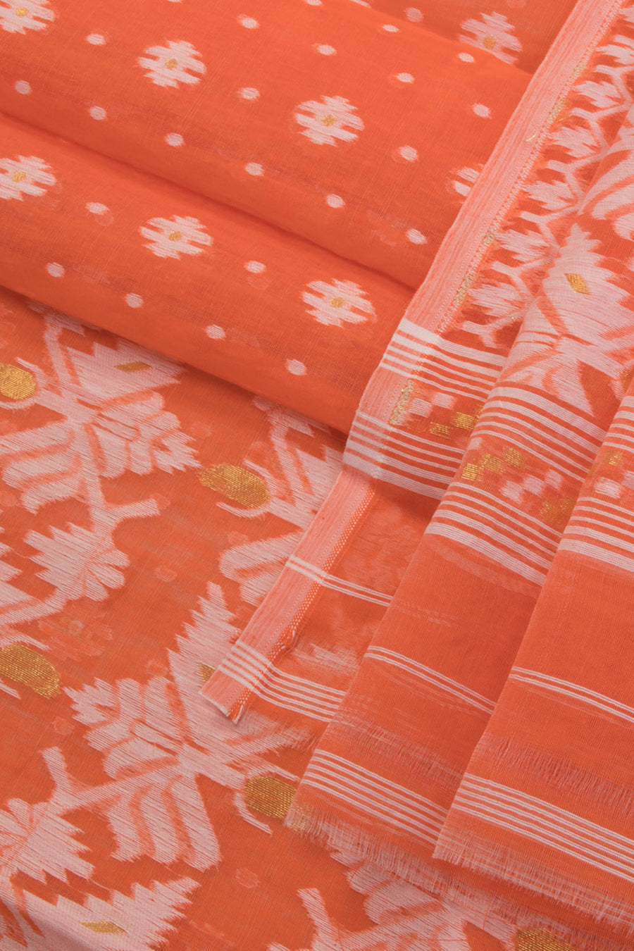 Orange Jamdani Style Cotton 2-Piece Salwar Suit Material