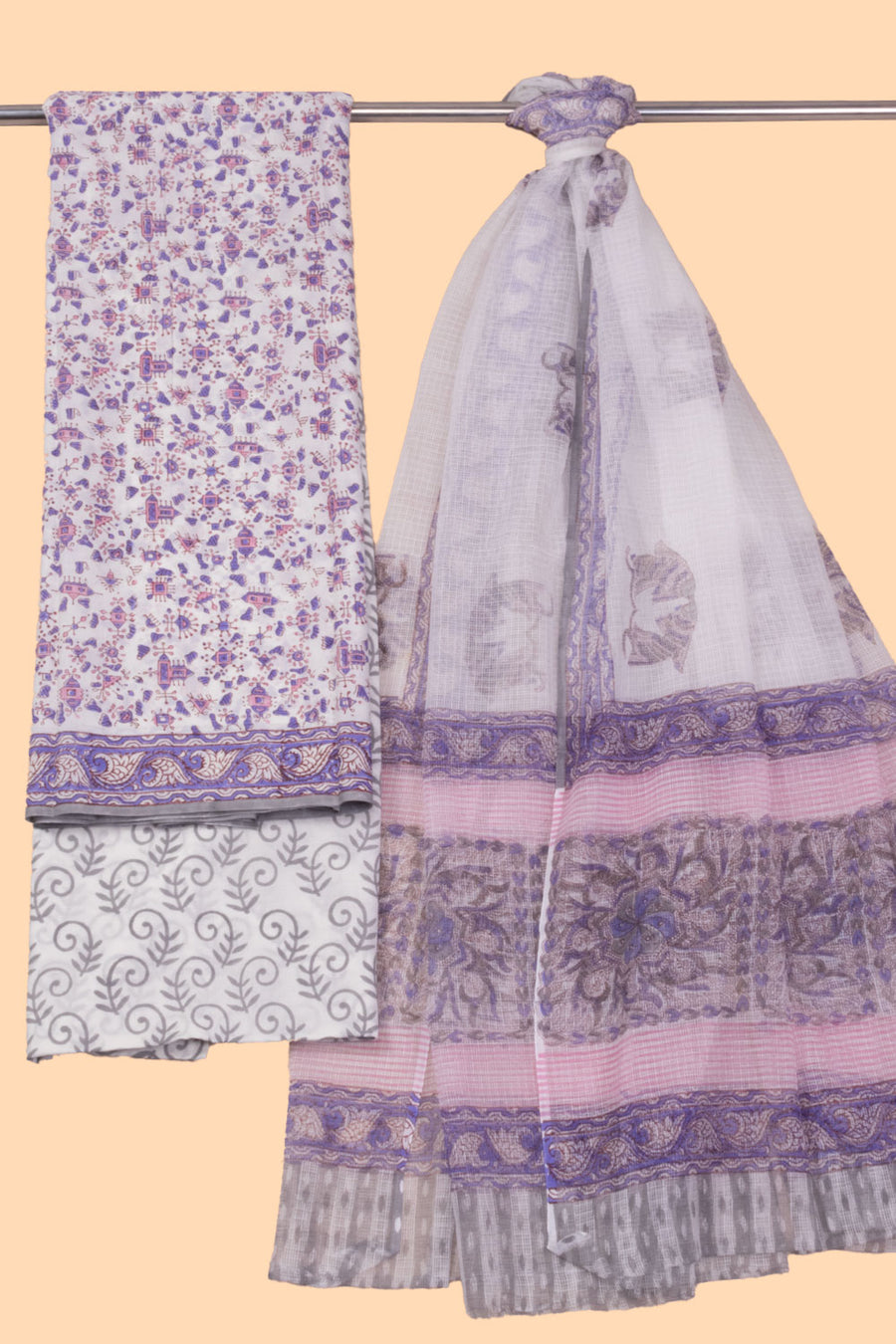 White 3-Piece Mulmul Cotton Salwar Suit Material With Kota Dupatta 10070088 - Avishya
