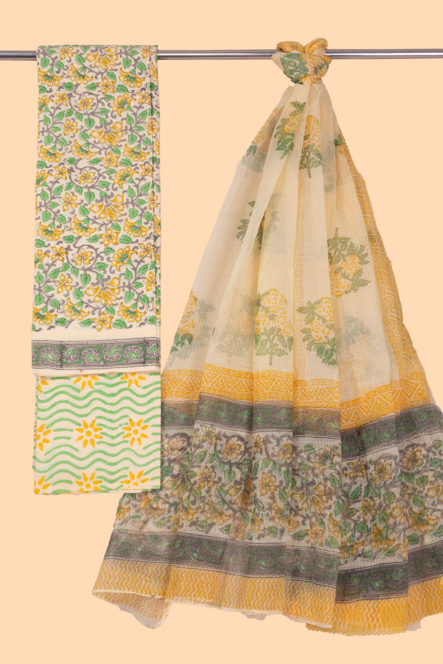 Cream 3-Piece Mulmul Cotton Salwar Suit Material With Kota Dupatta 10070089 - Avishya