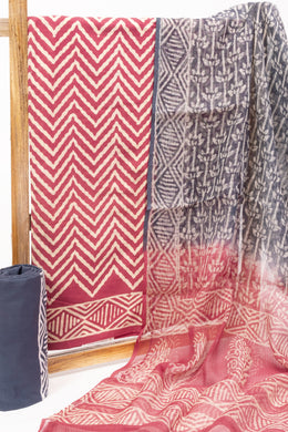 Red 3-Piece Mulmul Cotton Salwar Suit Material With Kota Dupatta 10070092