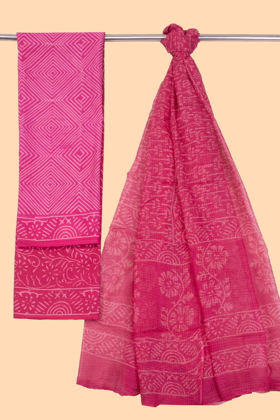 Pink 3-Piece Mulmul Cotton Salwar Suit Material With Kota Dupatta 