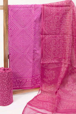 Pink 3-Piece Mulmul Cotton Salwar Suit Material With Kota Dupatta 10070105