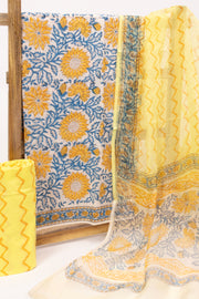 Blue 3-Piece Mulmul Cotton Salwar Suit Material With Kota Dupatta 10070112