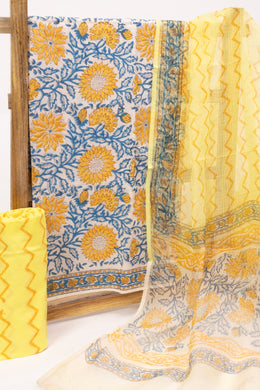 Blue 3-Piece Mulmul Cotton Salwar Suit Material With Kota Dupatta 10070112