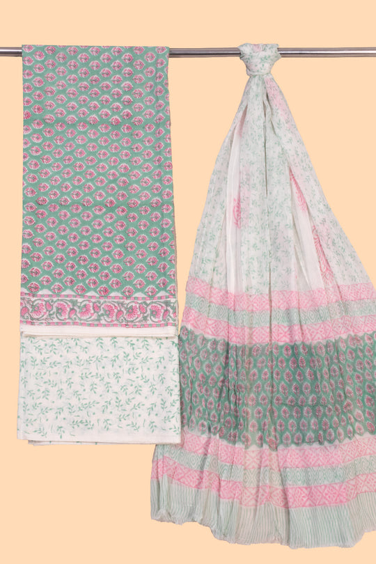 Blue Napthol Pasely Block Print Cotton Salwar Suit Material