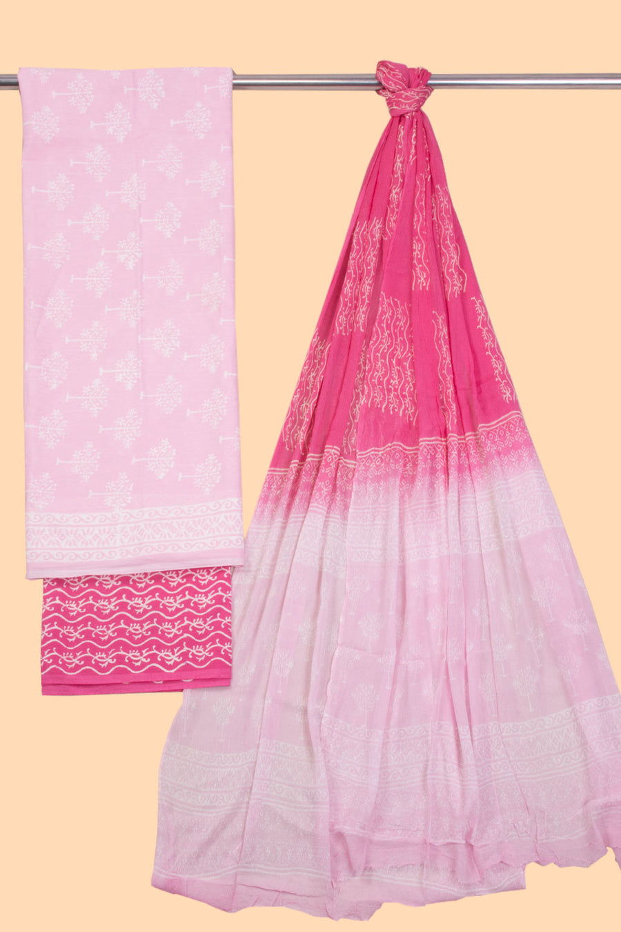 Pink 3-Piece Mulmul Cotton Salwar Suit Material 