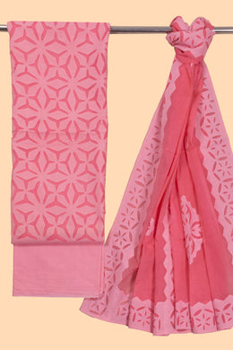 Pink Solid Style CutworkApplique Embroidered Cotton 3 Piece Salwar Suit Material - Avishya