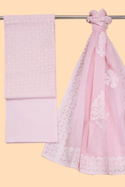 Pastel Pink Solid Style Cutwork Applique Embroidered Cotton 3 Piece Salwar Suit Material