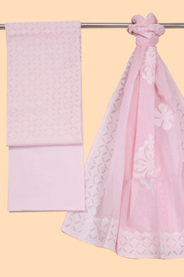 Pastel Pink Solid Style Cutwork Applique Embroidered Cotton 3 Piece Salwar Suit Material