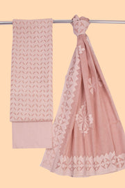 Light brown Solid Style Cutwork Applique Embroidered Cotton 3 Piece Salwar Suit Material 10070146