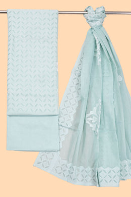 Pastel Blue Solid Style Cutwork Applique Embroidered Cotton 3 Piece Salwar Suit Material 10070148