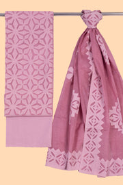 Onion  Pink Barmer Applique Embroidered Cotton 3 Piece Salwar Suit Material 10070149
