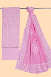 Powder Pink Solid Style Cutwork Applique Embroidered Cotton 3 Piece Salwar Suit Material 10070152