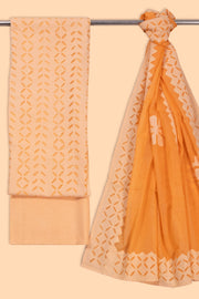 Orange Solid Style Cutwork Applique Embroidered Cotton 3 Piece Salwar Suit Material 10070158  - Avishya