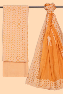 Orange Solid Style Cutwork Applique Embroidered Cotton 3 Piece Salwar Suit Material 10070158  - Avishya