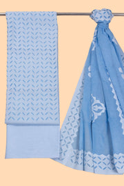 Sky Blue Solid Style Cutwork Applique Embroidered Cotton 3 Piece Salwar Suit Material