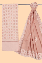 Sand Brown Solid Style Cutwork Applique Embroidered Cotton 3 Piece Salwar Suit Material