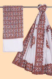 Orange Ajrakh Printed Cutwork Applique Embroidered Cotton 3 Piece Salwar Suit Material 10070166