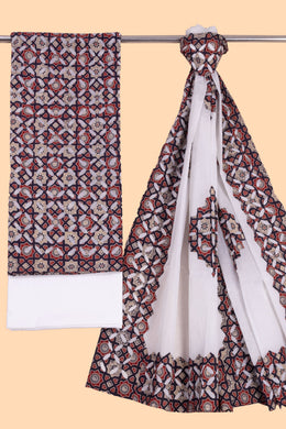 Blue  Ajrakh Printed Cutwork Applique Embroidered Cotton 3 Piece Salwar Suit Material 10070171