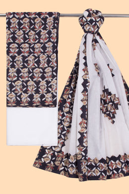 Black Ajrakh Printed Cutwork Applique Embroidered Cotton 3 Piece Salwar Suit Material