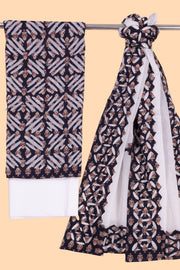 Navy Blue Ajrakh Printed Cutwork Applique Embroidered Cotton 3 Piece Salwar Suit Material 10070179