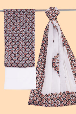 Black Ajrakh Printed Cutwork Applique Embroidered Cotton 3 Piece Salwar Suit Material 10070184