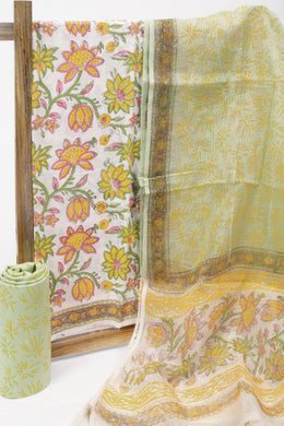 White 3-Piece Mulmul Cotton Salwar Suit Material With Kota Dupatta 10070102